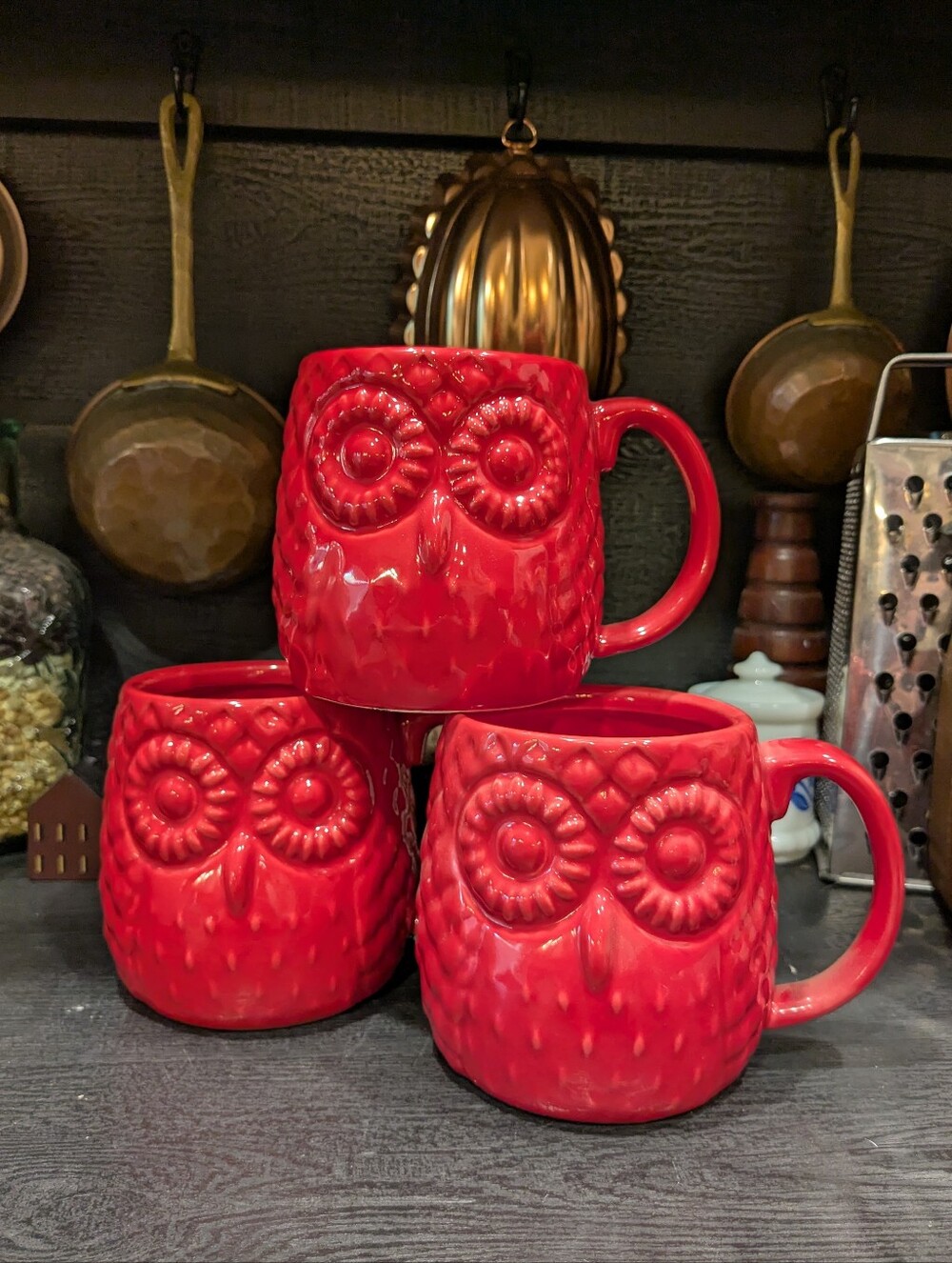 Real Essentials Red Owl Ceramic Mugs 20oz Set Of 3